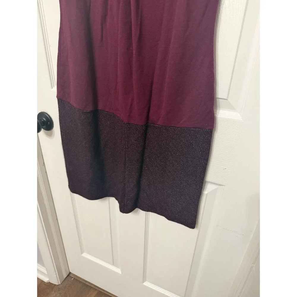Ibex Merino Wool Sleeveless‎ Dress Burgundy Herringbone Colorblock Pleated Small